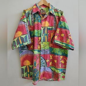 The Territory Ahead Colorful Art Geometric Short Sleeve Button Shirt Men's Large